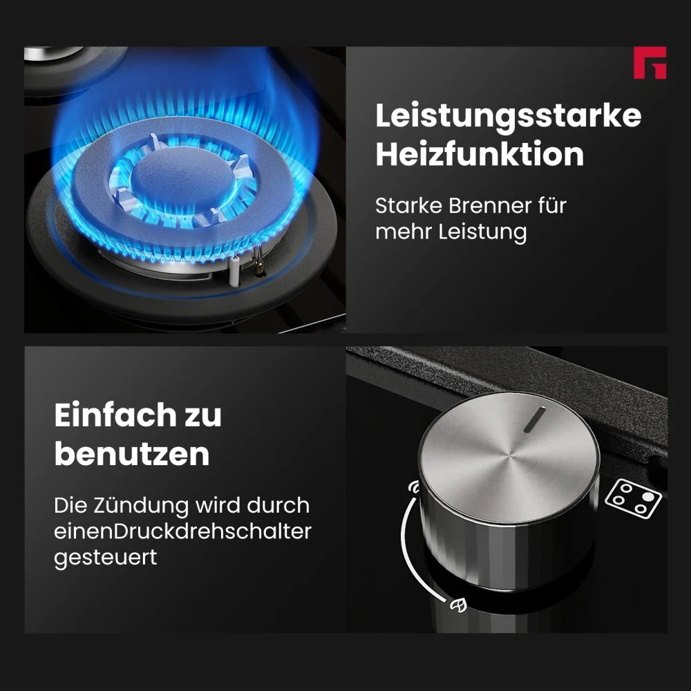 Gas und Glaskeramik-Kombinationskochfeld mit 4 Kochzonen – Bild 5