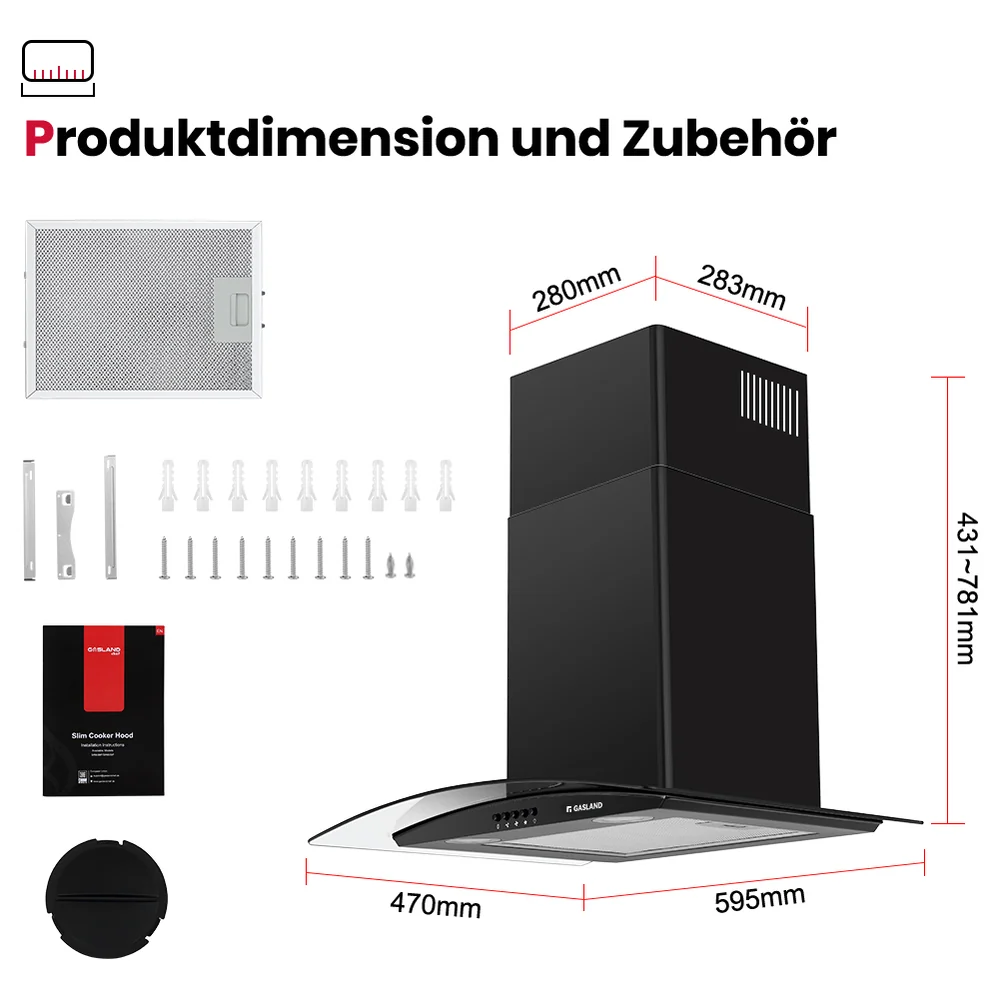 Dunstabzugshaube 60 cm Schwarze Glas – Bild 3