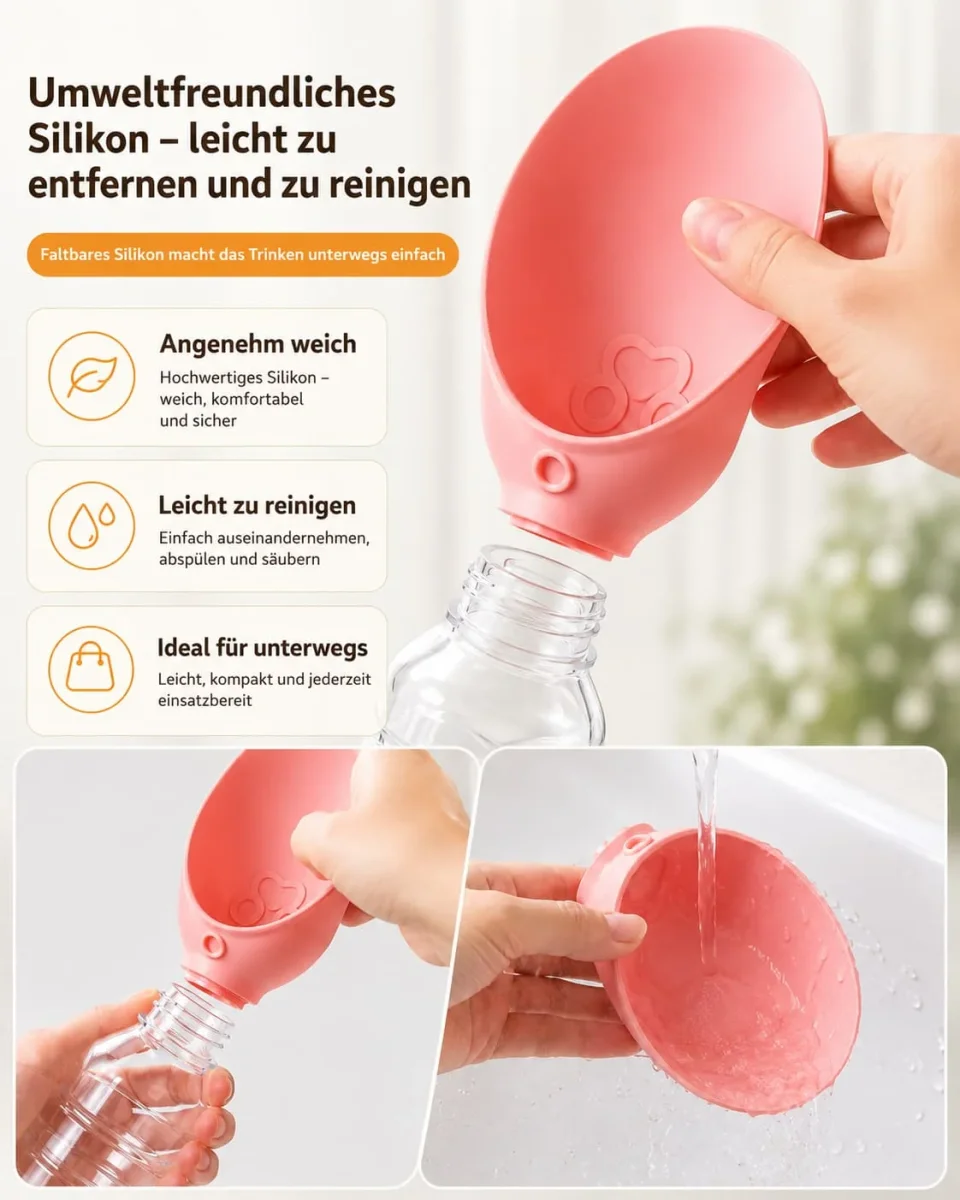 Trinknapf für Hunde unterwegs – Faltbarer Silikon-Trinkaufsatz | Furrivio – Bild 4